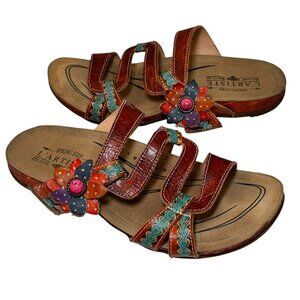 Spring Step L’Artiste Mabel Sandal 39 Camel Floral Pink Stone Flats